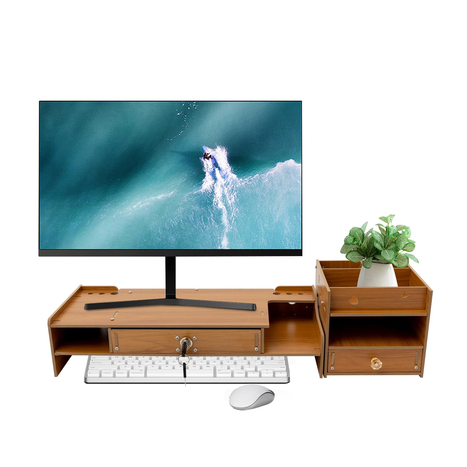 Support d'écran ergonomique MDF contre le mal de dos organiseur de bureau cerisier
