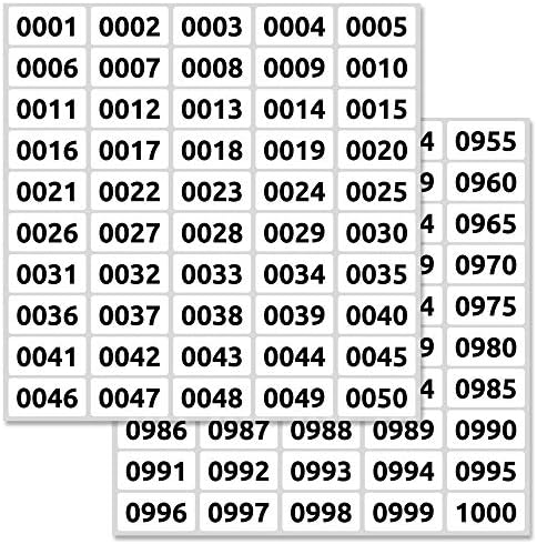 (3 Sets) 1-1000 Consecutive Number Inventory Labels Stickers Sheets, 1.5" x 0.75"