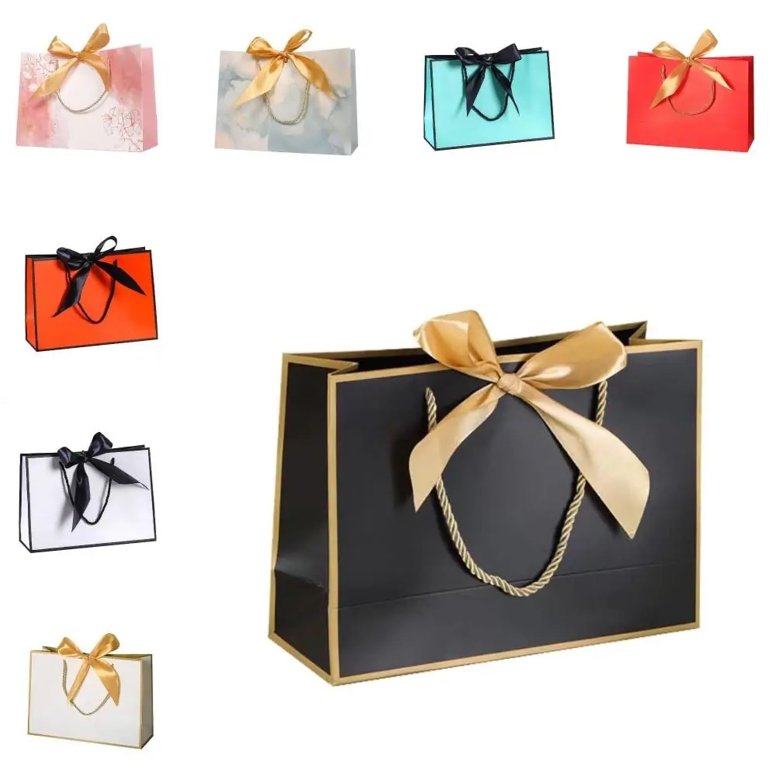 Bolsas de papel for regalo con lazo, 15 unidades, multicolor, portátiles, asas for ropa, prácticas y reutilizables para Envolver Regalos(Gold-Pink,43x32x14cm)