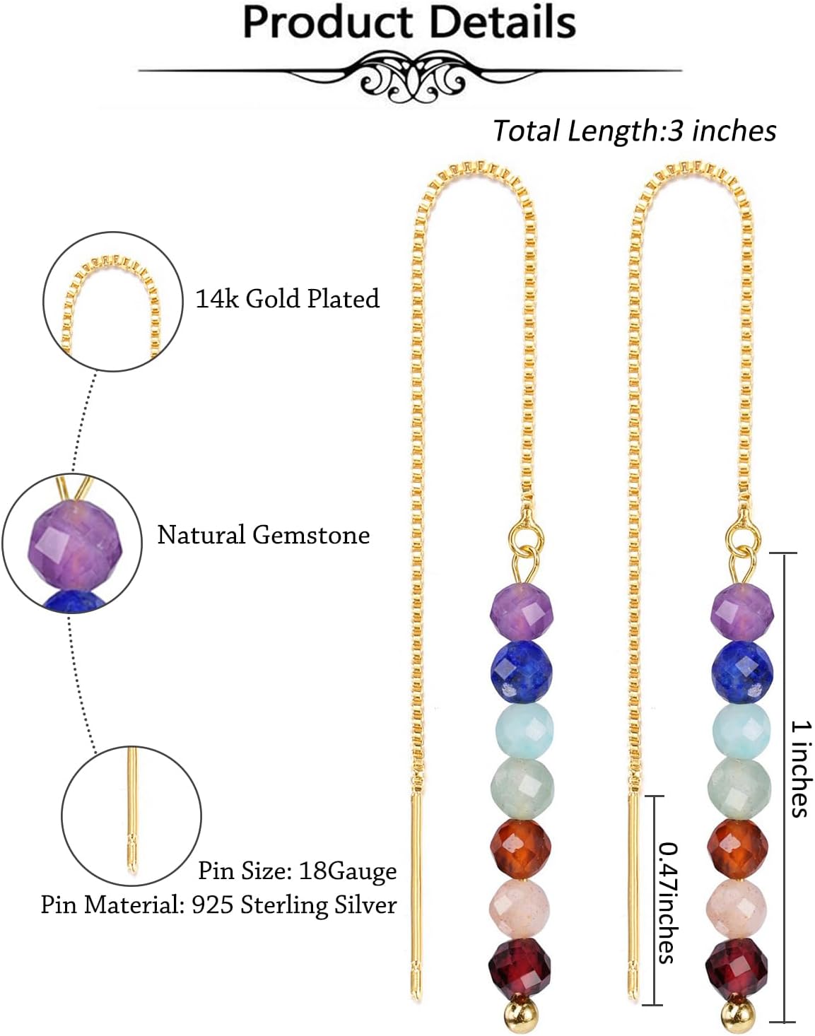 Top Plaza Earrings for Women Chakra Crystal Drop Dangle Earrings Gold Plated Dainty Long Chain Gemstone Earrings Christmas Jewelry Gifts - Image 5