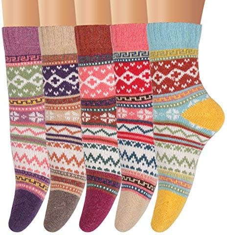 Ofeily Winter Socks 5 Pairs Women Vintage Wool Socks Thick Knit Warm Comfort Socks