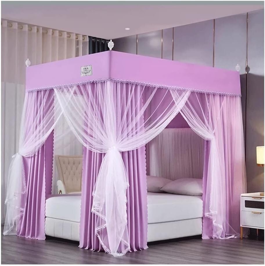 Moustiquaire à baldaquin rideau de lit décoratif rose double adulte