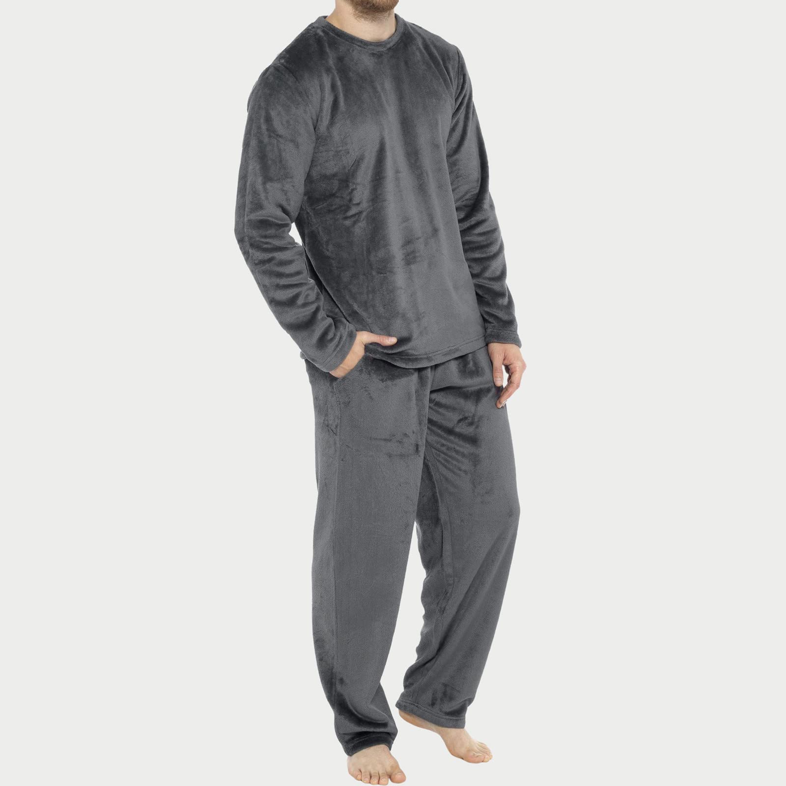 Genérico Conjunto Pijama Largo Algodón Cálido Camisa Pantalones Ocio Servicio Domicilio Dos Piezas Hombre