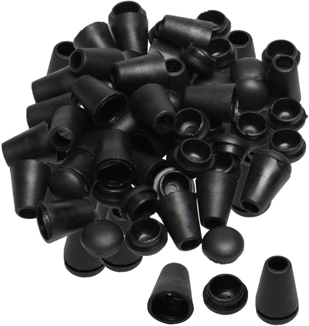 sourcing map 50pcs Black Bell End Stopper Cord Rope Ends Locks Lanyard Clips Fastener for Backpack Drawstrings Accessories