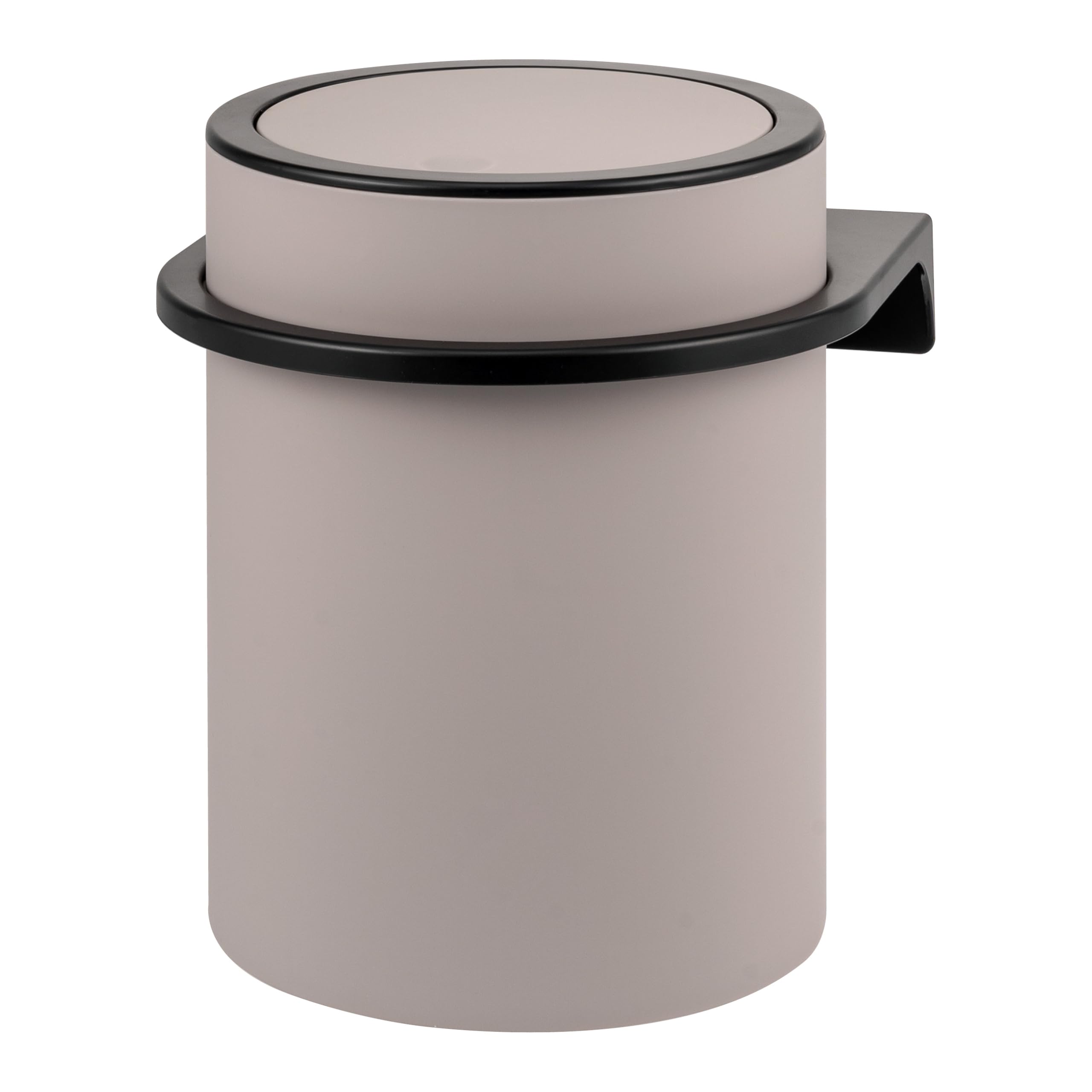 bremermann runder Kosmetikeimer SAVONA mit Softtouch-Oberfläche inkl. Wandhalterung zum Kleben oder Bohren mit Schwingdeckel, Abfalleimer aus Kunststoff, 5,5 Liter Fassungsvermögen (Taupe)