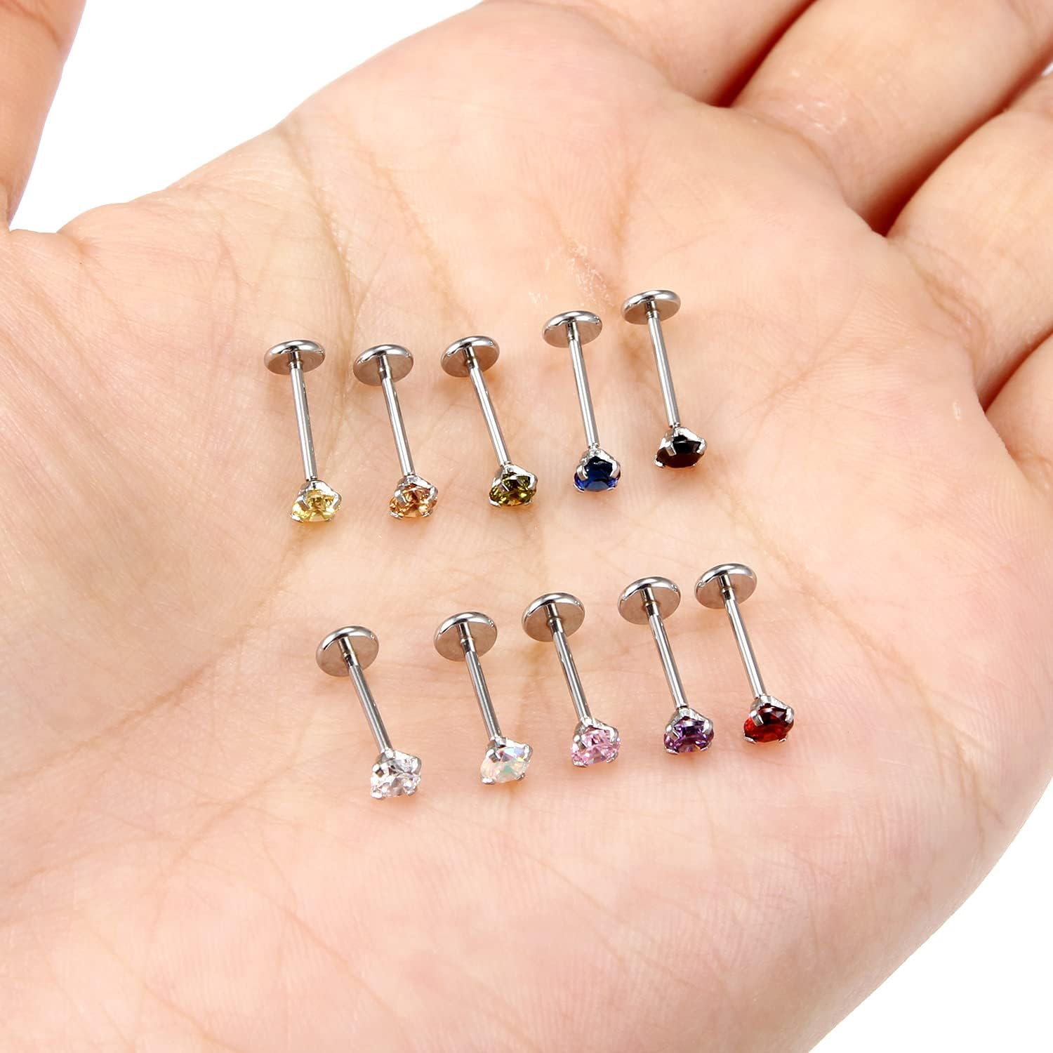 Vsnnsns 16G 18G 20G Threadless Push in Lip Rings Stainless Steel Flat Back Nose Rings Studs Earrings Tragus Helix Conch Cartilage Lobe Earrings Stud Piercing Jewelry for Women Men Diamond CZ Silver - Image 7