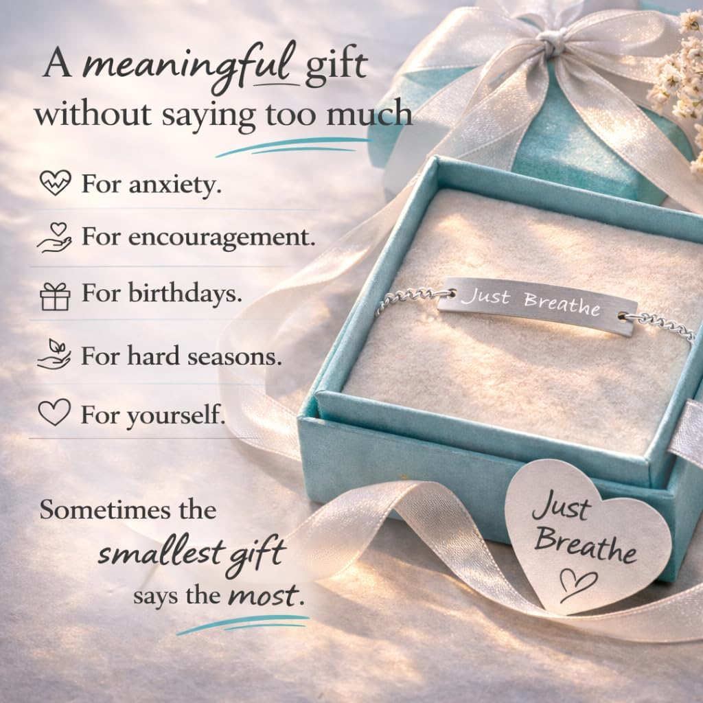 Just Breathe Bracelet for Women, 925 Sterling Silver Inspirational Anxiety Relief Jewelry, Meaningful Gift for Her
