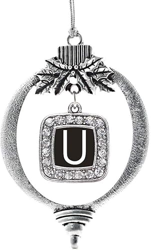 Miniatura 64 de Inspired Silver - My Vintage Initials - Adorno con dije de letra J - Adornos navideños cuadrados de plata con joyas de circonita cúbica