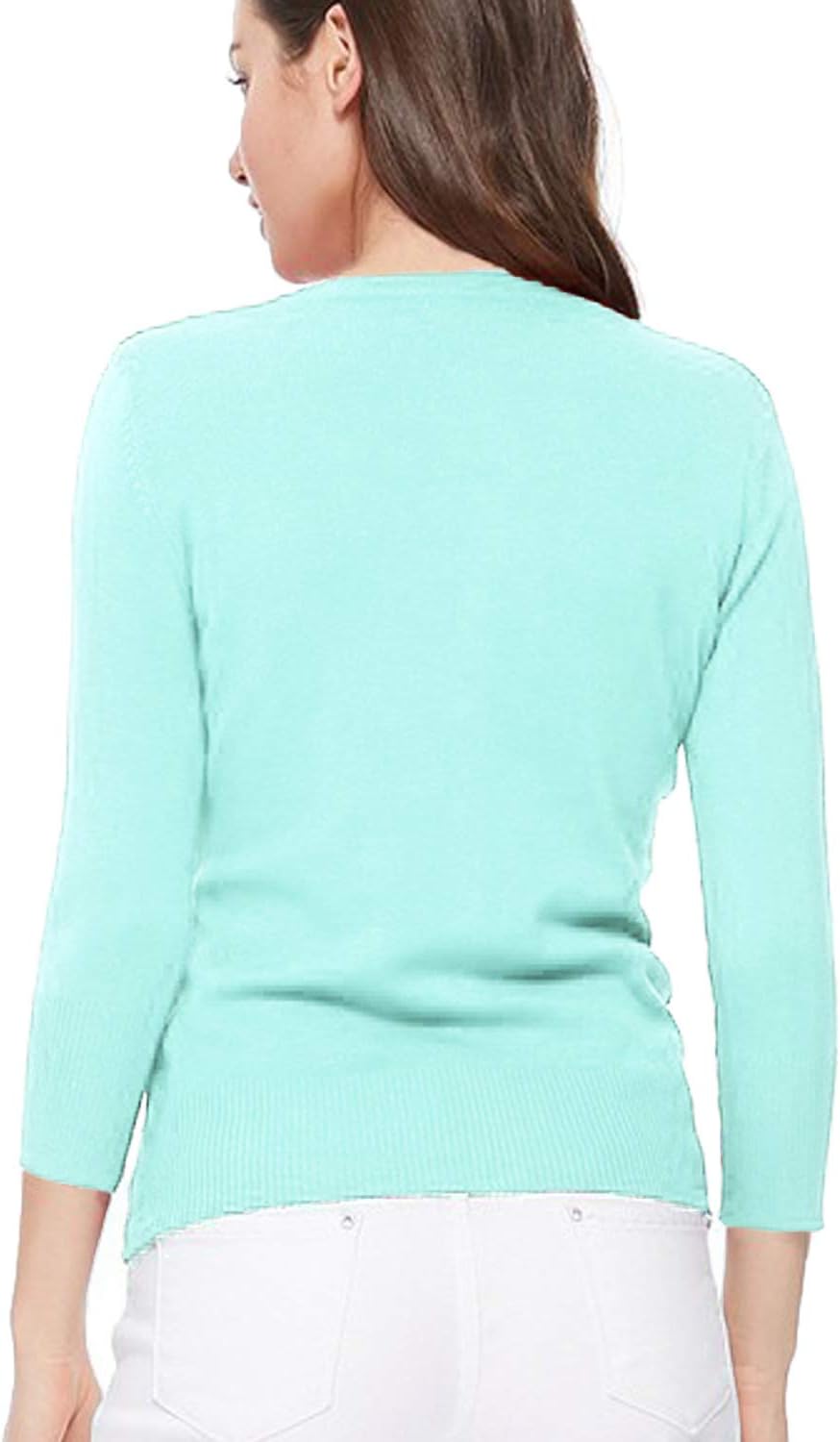 Women's 3/4 Sleeve Crew Neck Button Down Stretch Knit Cardigan Sweater (S-3XL) - Image 7