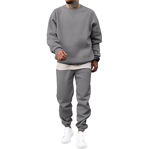 JMIERR Men's 2 Piece Outfits Crew Neck Sweatshirt Tracksuit & Joggers Sweatpants Sweatsuit Set