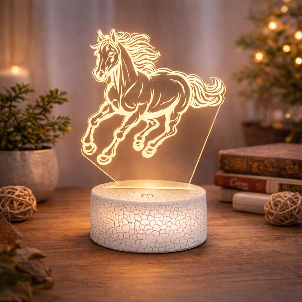 ZuzongBaoYou Horse Night Light, 3D LED Lamp with Remote, 16 Colours