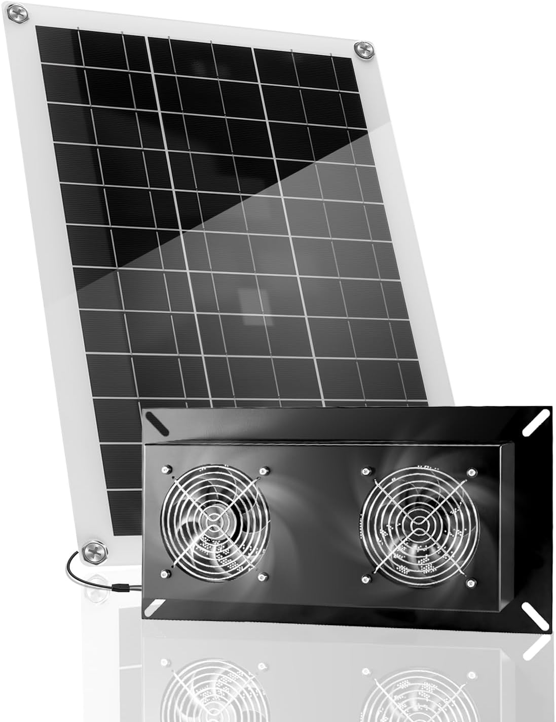 20W Photo voltaic Air flow Fan for Hen Coops Greenhouses Sheds Pet Homes, Outside Twin Fan with Metallic Housing, Waterproof Photo voltaic Powered Exhaust Fan, Plug and Play