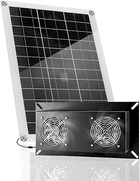 20W Solar Ventilation Fan for Chicken Coops Greenhouses Sheds Pet Houses, Outdoor Dual Fan with Metal Housing, Waterproof Solar Powered Exhaust Fan, Plug and Play