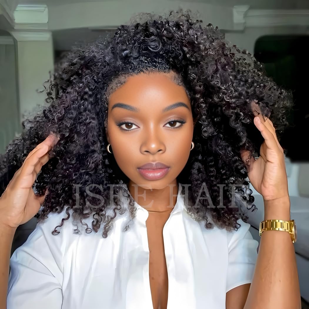 ISEE Half Wig Human Hair Glueless Wigs Upgrade 3 IN 1 Half Wig With Drawstring Seamless Clip Ins Flip Over Kinky Curly Human Hair No Glue No Lace For Women 180% Density 16 Inch ISEE Half Wig Human Hair Glueless Wigs Upgrade 3 IN 1 Half Wig With Drawstring Seamless Clip Ins Flip Over Kinky Curly Human Hair No Glue No Lace For Women 180% Density 16 Inch
