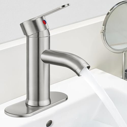 Grifo de fregadero de barra de baño de acero inoxidable 304 de níquel cepillado, lavabo de una sola manija con línea de suministro, mezclador de