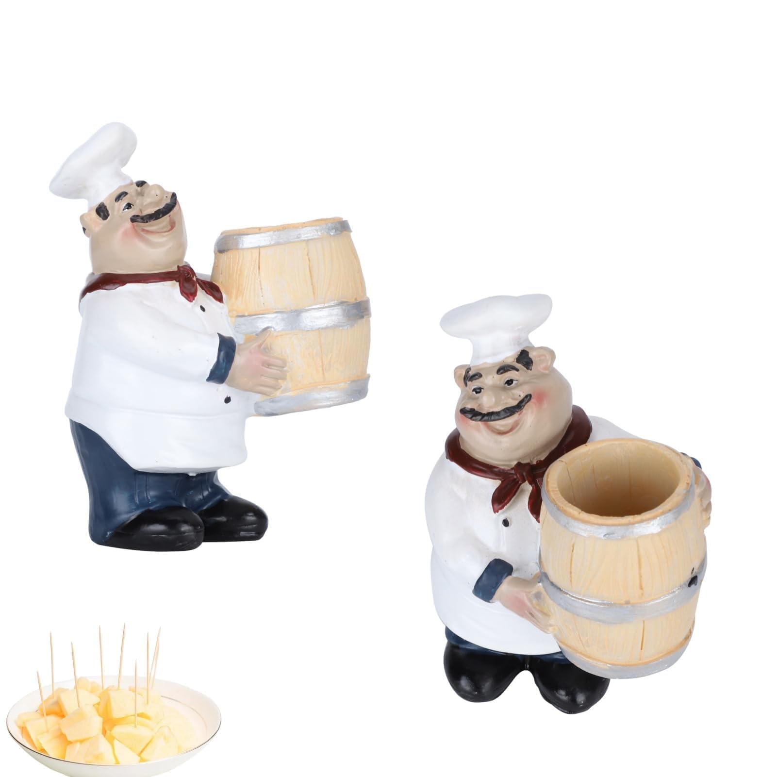 Beufee Chef Toothpick Holder, 2Pcs Fat Chef Resin Toothpick Holder Cute Resin Chef Statue Decorative Chef Decorations for the Kitchen Toothpick