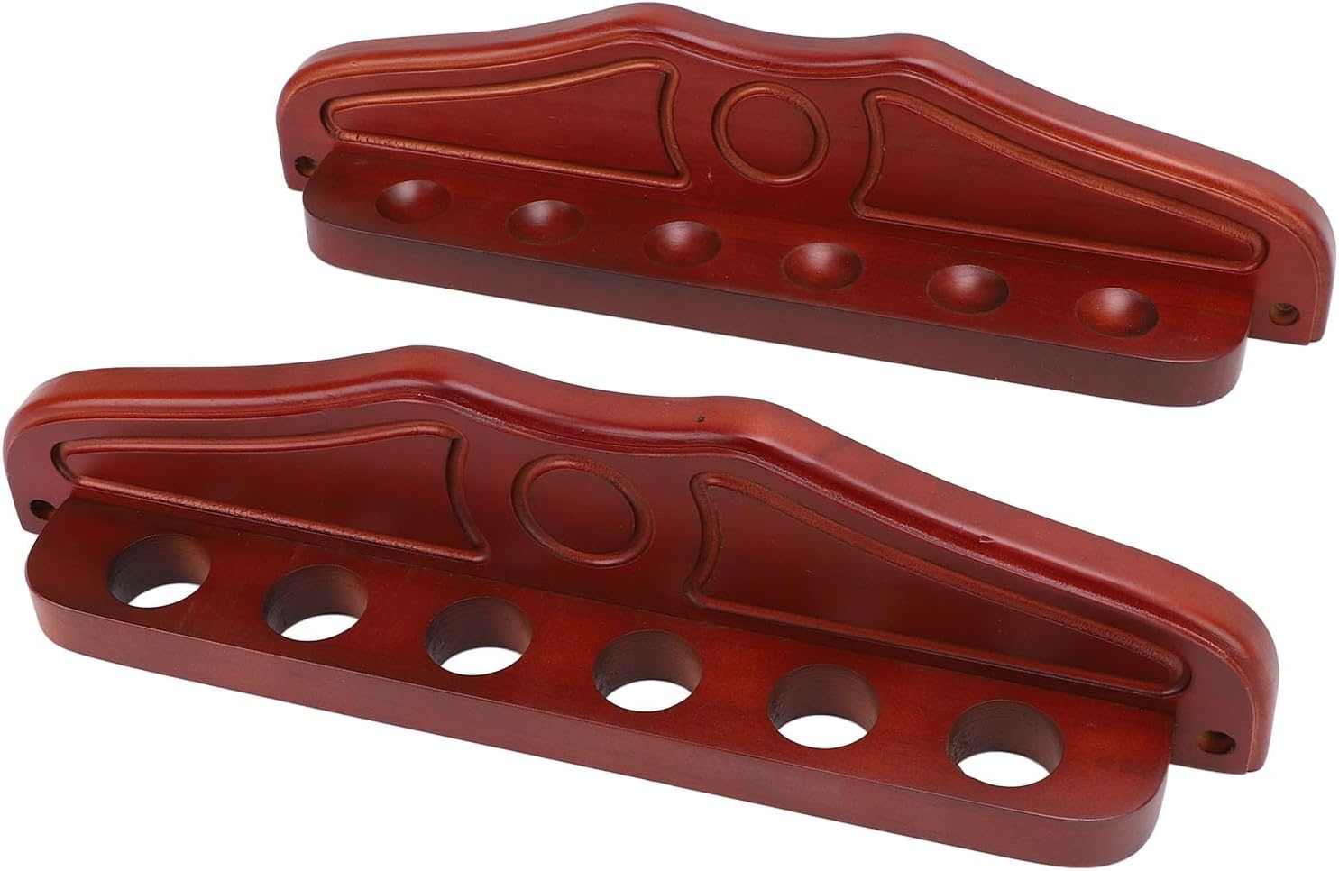 Wall Mounted Pool Stick Rack, 6 - Hole Wood Billiards Cue Holder, Wine Red Wall Mount Organizer for Game Room Club Home with Solid Wood Base and Screw Set