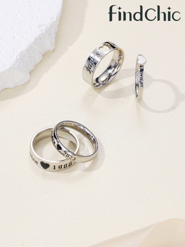 Wedding Ring Sets for Couples Black Band Ring Heart Matching