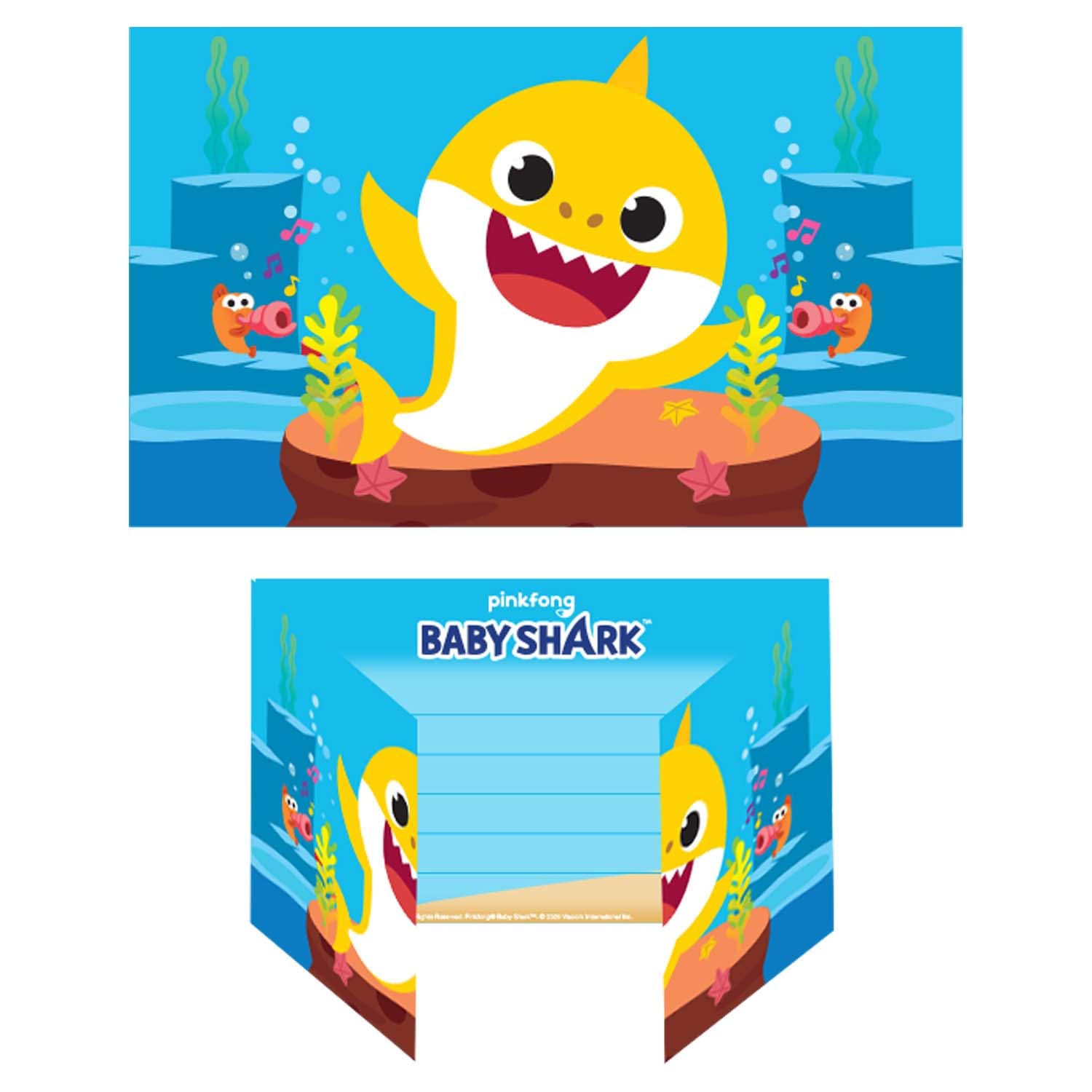 amscan 9908481-8 x Official Pink Fong Baby Shark Invitation cards Birthday Party Accessory