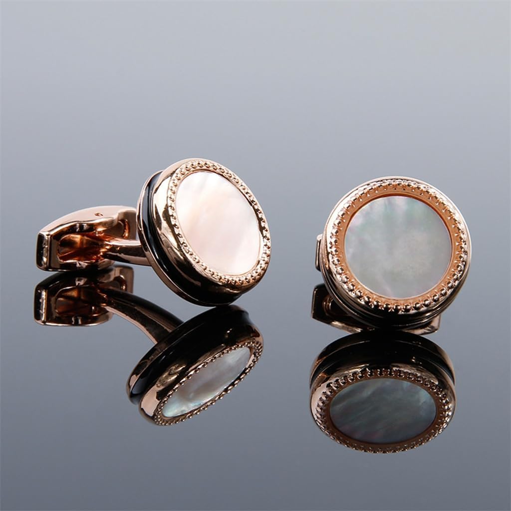 メンズ カフリンクス シェルとローズゴールド ラウンド スリーブ ボタン ビジネス カジュアル スペシャル