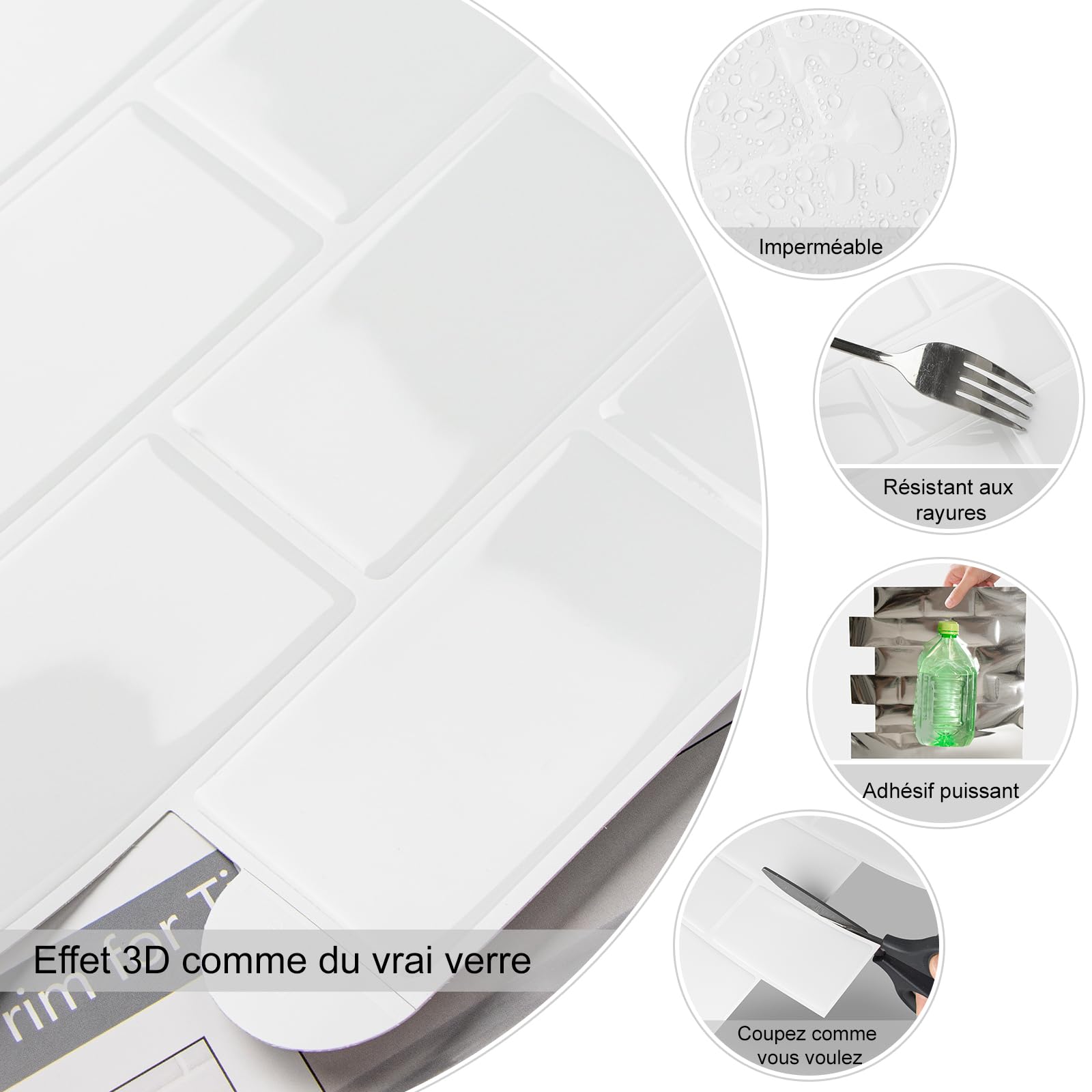 10 Pcs Blanc Sticker Carrelage Adhesif Mural 3d Cuisine Salle de Bain (30.5x 30.5cm)