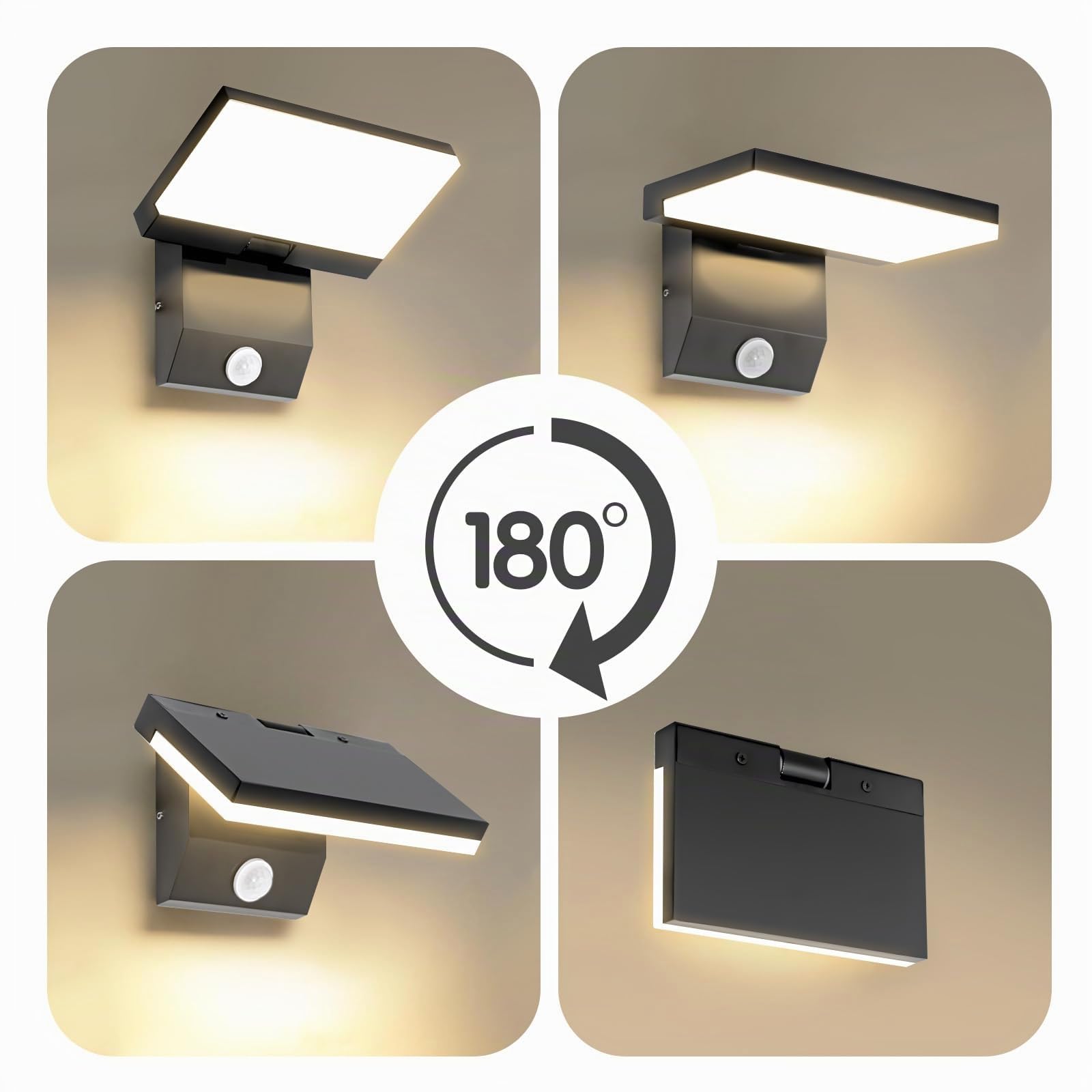 2 Stück 36W LED Wandleuchte Aussen/Innen Modern Schwenkbar Wandlampe | mit Bewegungssensor warmweiß 3000K wasserdicht IP65 Außenwandleuchte LED Panel Außenlampe für Terrasse Eingang Garten Balkone