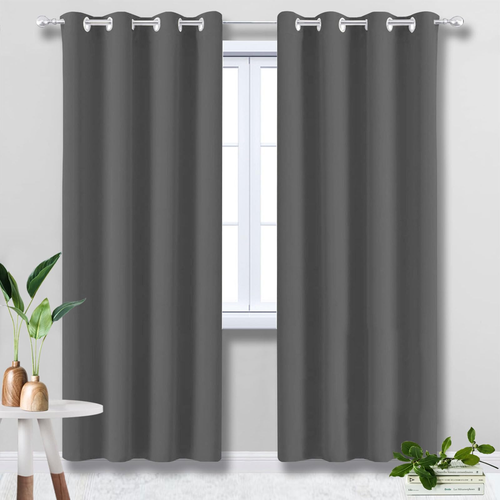 HUAXIQUE Cortina Opaca Ventana 90x175cm Cortas Aislantes Frío Calor Luz Poliéster Cortinas Térmicas Aislantes Frío Calor para Salon Modernas Habitación Comedor Gris Oscuro