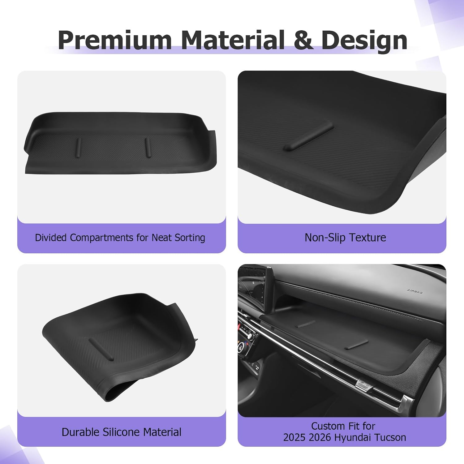 LUWU Dashboard Slot Mats for 2025 2026 Hyundai Tucson Passenger Side Storage Pad Anti-Slip Center Console Organizer Liner Mat Tucson 2026 Accessories (Black)