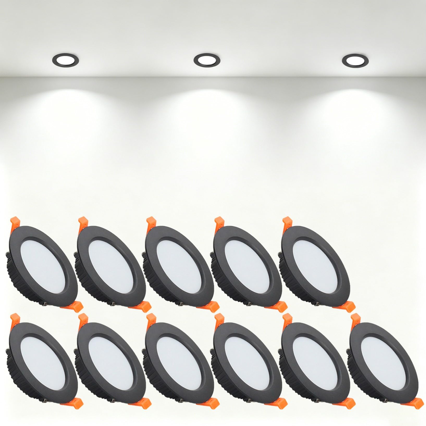 VOGHMOLD 7W Ultra Slim LED Downlight Recessed Ceiling Light 3 inch, 6000K Spot Lights Black Aluminum Trim, Cut Φ80-90mm, AC110-240V Panel Lighting for Office Hallway Closet, 11 Pack