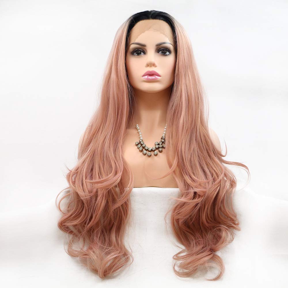 Perruque fibre chimique dentelle avant cheveux longs bouclés style européen chic