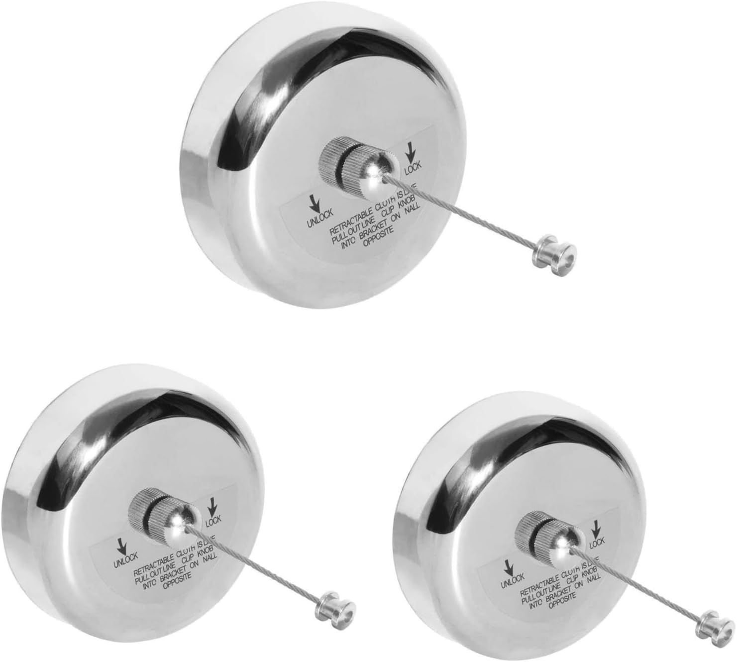 Stainless Steel Retractable and Lockable Adjustable Hanging Clothesline | Wall-Mounted Nylon Wire ClothLiner for Bathroom Home Hotel Balcony Outdoor Indoor -Set of 3