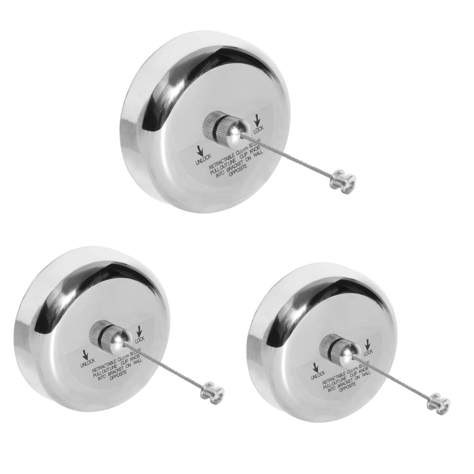 Stainless Steel Retractable and Lockable Adjustable Hanging Clothesline | Wall-Mounted Nylon Wire ClothLiner for Bathroom Home Hotel Balcony Outdoor Indoor -Set of 3