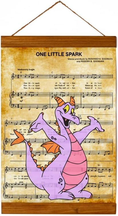 Figment One Little Spark Sheet Music Disney Epcot Character Art Print - Inspirational Wall Decor Gift - Wood Framed Canvas Print - 11.8" x 15.7"