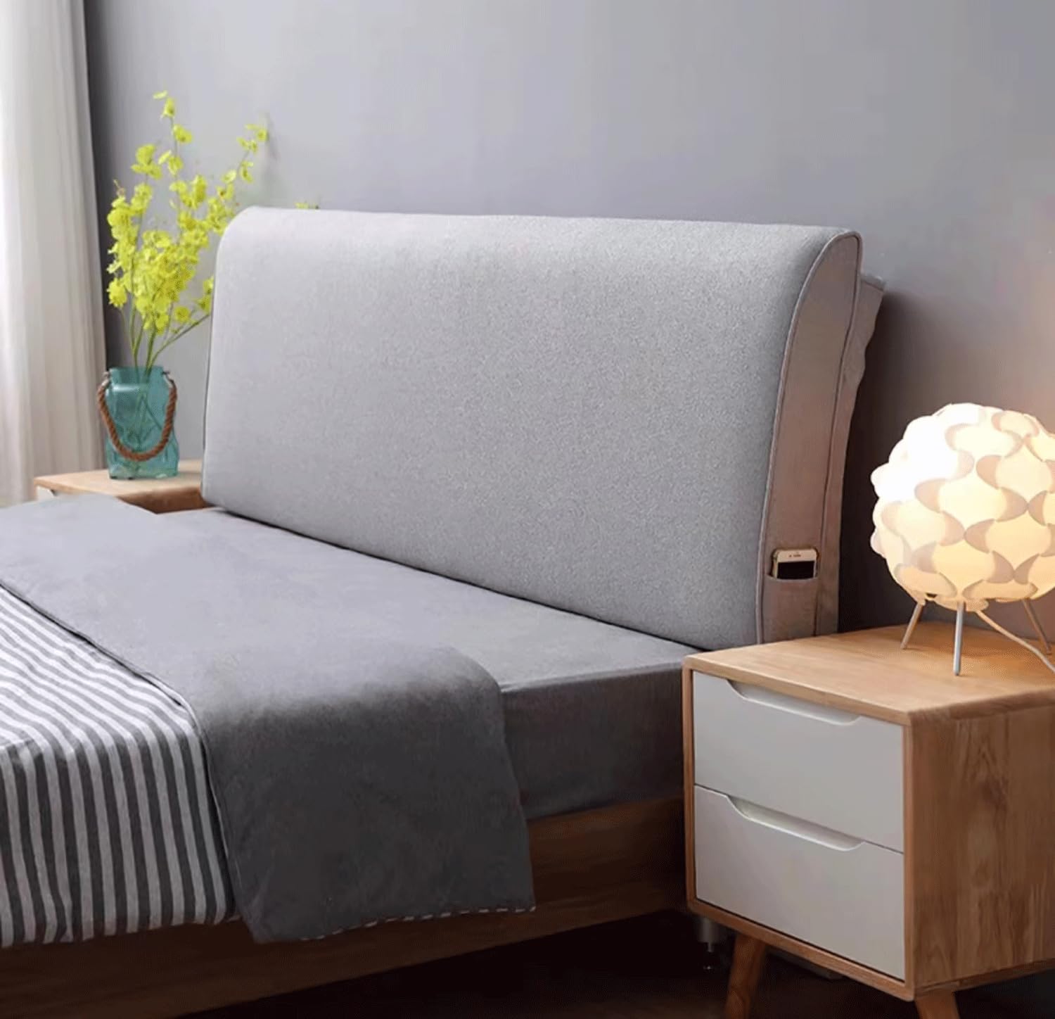 MGEMJMJ Bedside Cushions, Upholstered Large Backrests, Detachable And Washable, Nordic Tatami Mats, Double Cushions, Anti-collision(Size:No headboard 70.8"/180cm,Color:Light Grey)