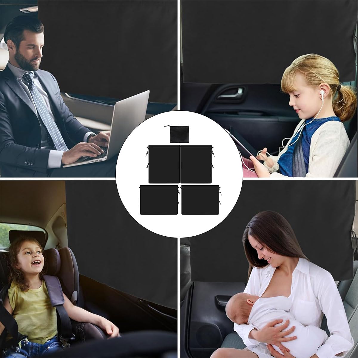 Set di 3 Tende Divisorie per Auto, Tenda Divisoria per Seggiolino Auto, Front Rear Divider Privacy Curtains Schermo Isolante, Tendine Parasole Oscuranti per Autos per la Maggior Parte Delle Autos