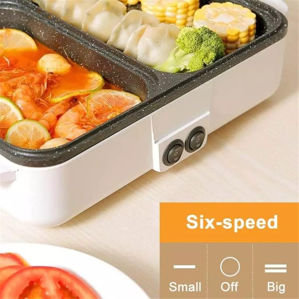 110V/220V 2 IN 1 Electric Hot Pot Cooker BBQ Grill Non Stick Plate Barbecue Pan Hot Pot 1400W (Color : White, Size : 34.5x25x8cm)