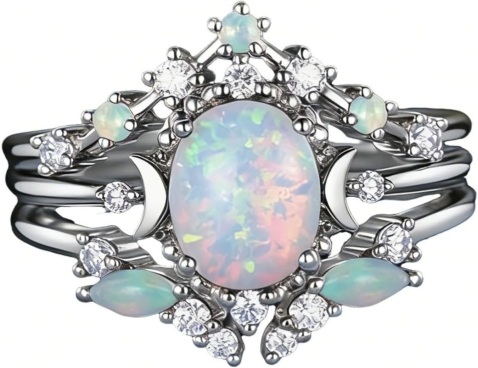 Opal Ring for Women 925 Sterling Silver/10K/14K/18K Gold Opal Engagement Ring Dainty Jewelry Gift for Her Customizable