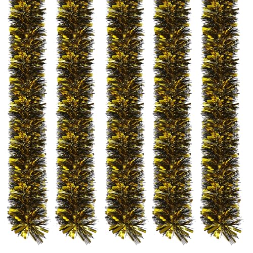 5Pcs Graduation Tinsel Garland, 33 Feet Gold Black Metallic Twist Garland