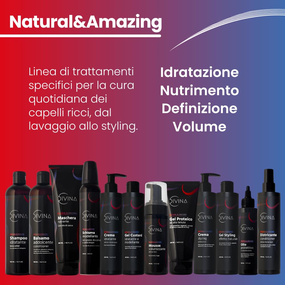 Gel Proteico per capelli mossi, ricci, afro Natural&Amazing di DIVINA BLK con proteine vegetali, estratti naturali di avena BIO e bacche di goji (200ml)