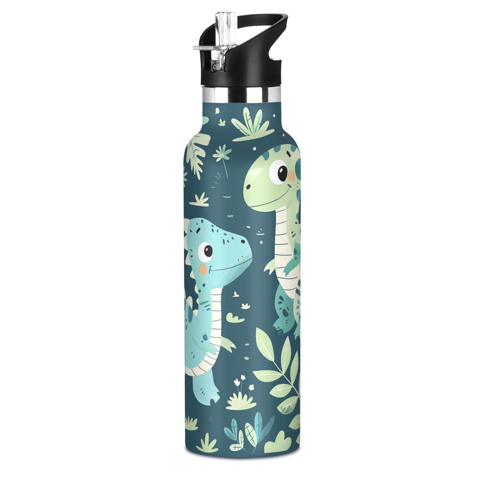 Kaaviyo Boys Pattern Whimsical Dinosaurs Jungle Water Bottle Stainless Steel Jug Insulated Vacuum Cup For Girls(600Ml)