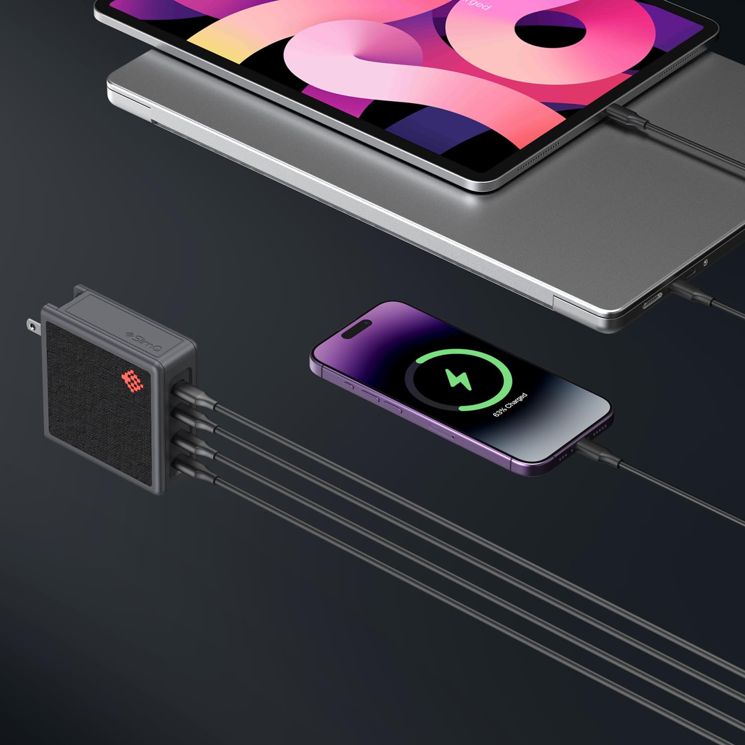 SlimQ Cargador de pared USB-C GaN PD3.1 140W de 150 W, 4 puertos, sin reinicio, para MacBook