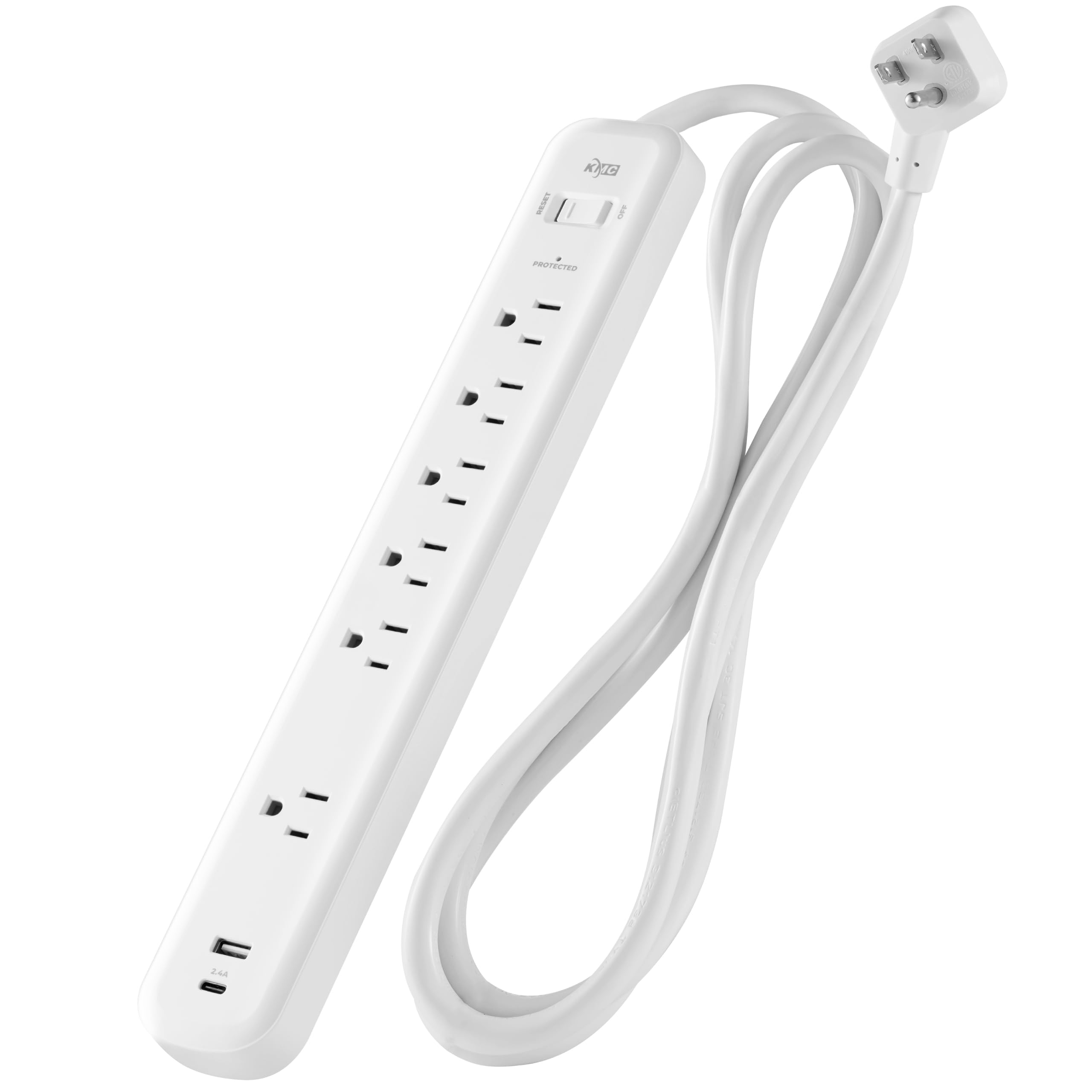 KMC 6-Outlet Surge Protector Power Strip, 1 USB-A & 1 USB-C Port, 840J Power Surge Protectors, 6ft Extension Cord, Flat Pl...