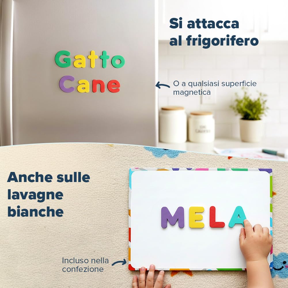 Smart Panda Set Completo di Magneti per Il Frigo con 182 Lettere e 81 Numeri e Simboli Magnetici per Bambini- Include 2 Contenitori, Lavagna Magnetica, Penne e Gomma
