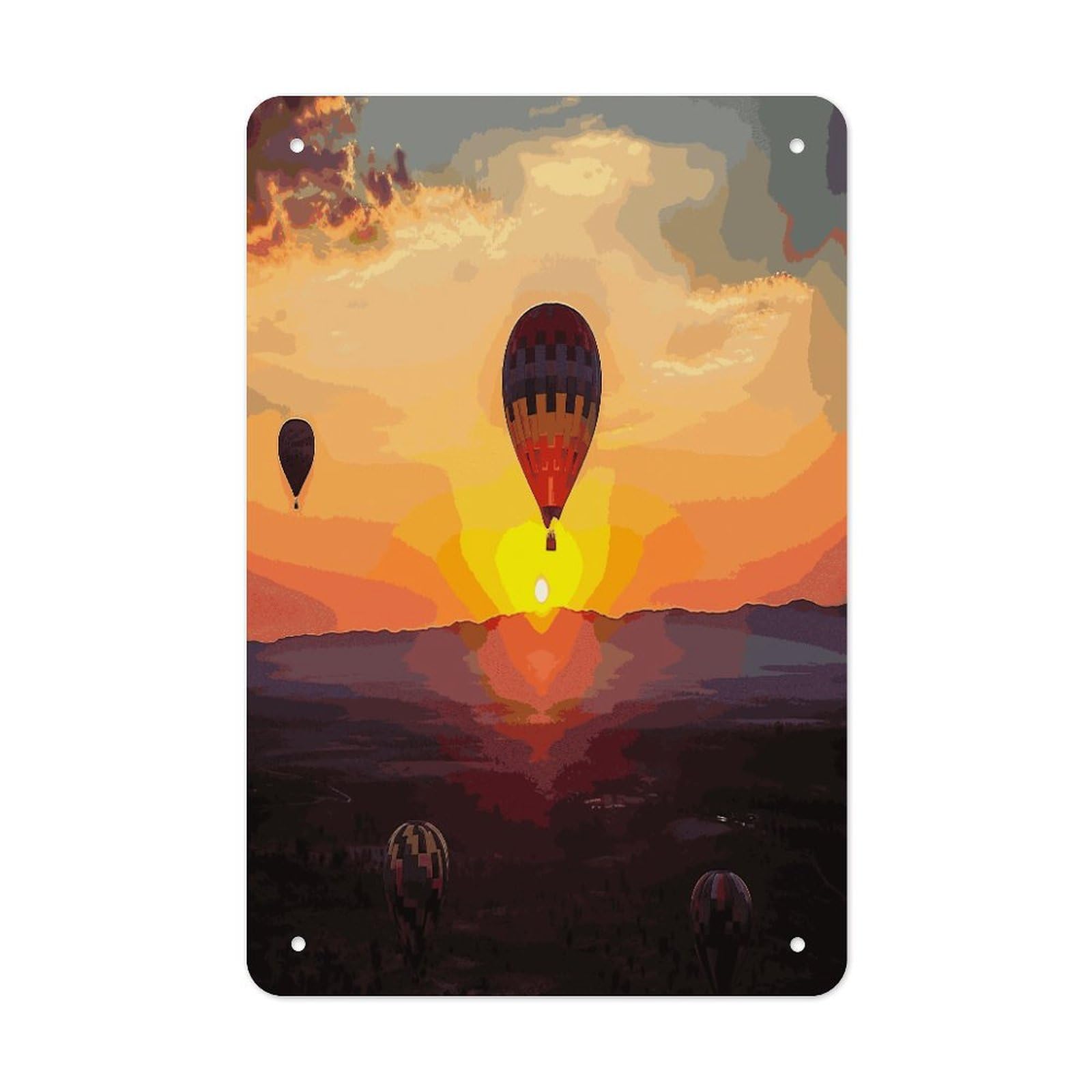 Btcowzrv Style Hot Air Balloon Sunset Metal Tin Sign Wall Decor Hanging Plaque