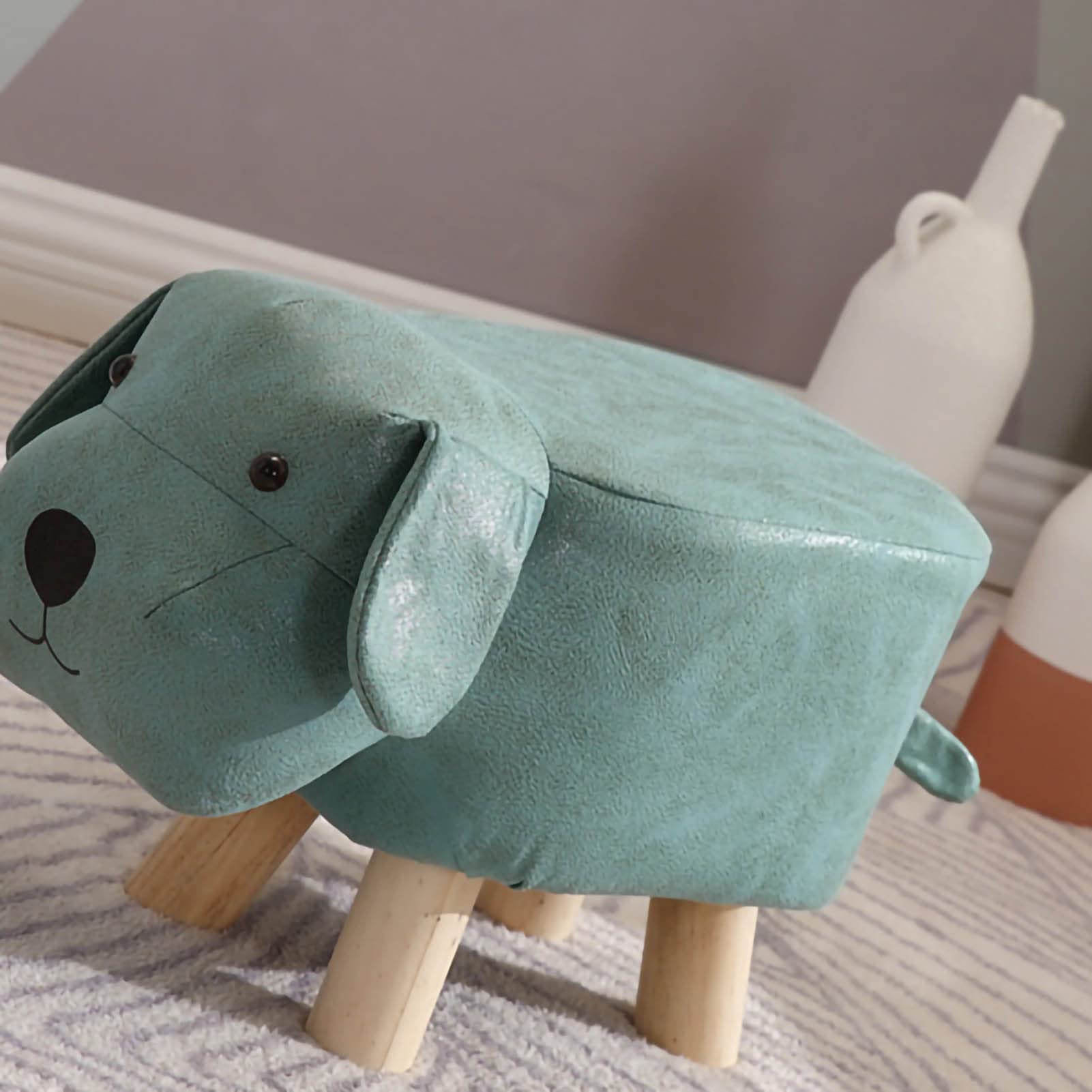 Sgabelli Bassi in Legno per Bambini Sgabello per Bambini Simpatico Cartone Animato Sgabello a Forma di Cane Piccolo per la Scuola Materna Domestica (Verde Chiaro)