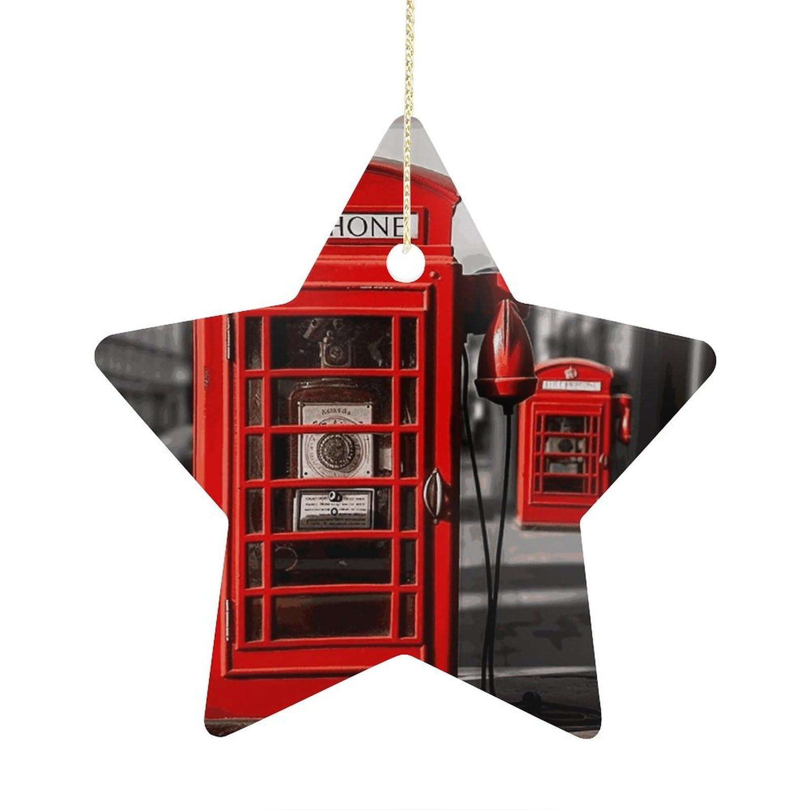 Fodpand Women's Style England Uk Retro London Telephone Ornament With String, Keepsake Hanging Decorations,Ceramic Ornaments For Men Indoor Home Holiday Party Gifts