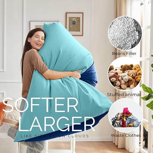 Miniatura 6 de Nobildonna Funda para puf de 4 pies (sin relleno) para adultos, funda de terciopelo extra grande de alta calidad de 400 litros, puf lavable sin