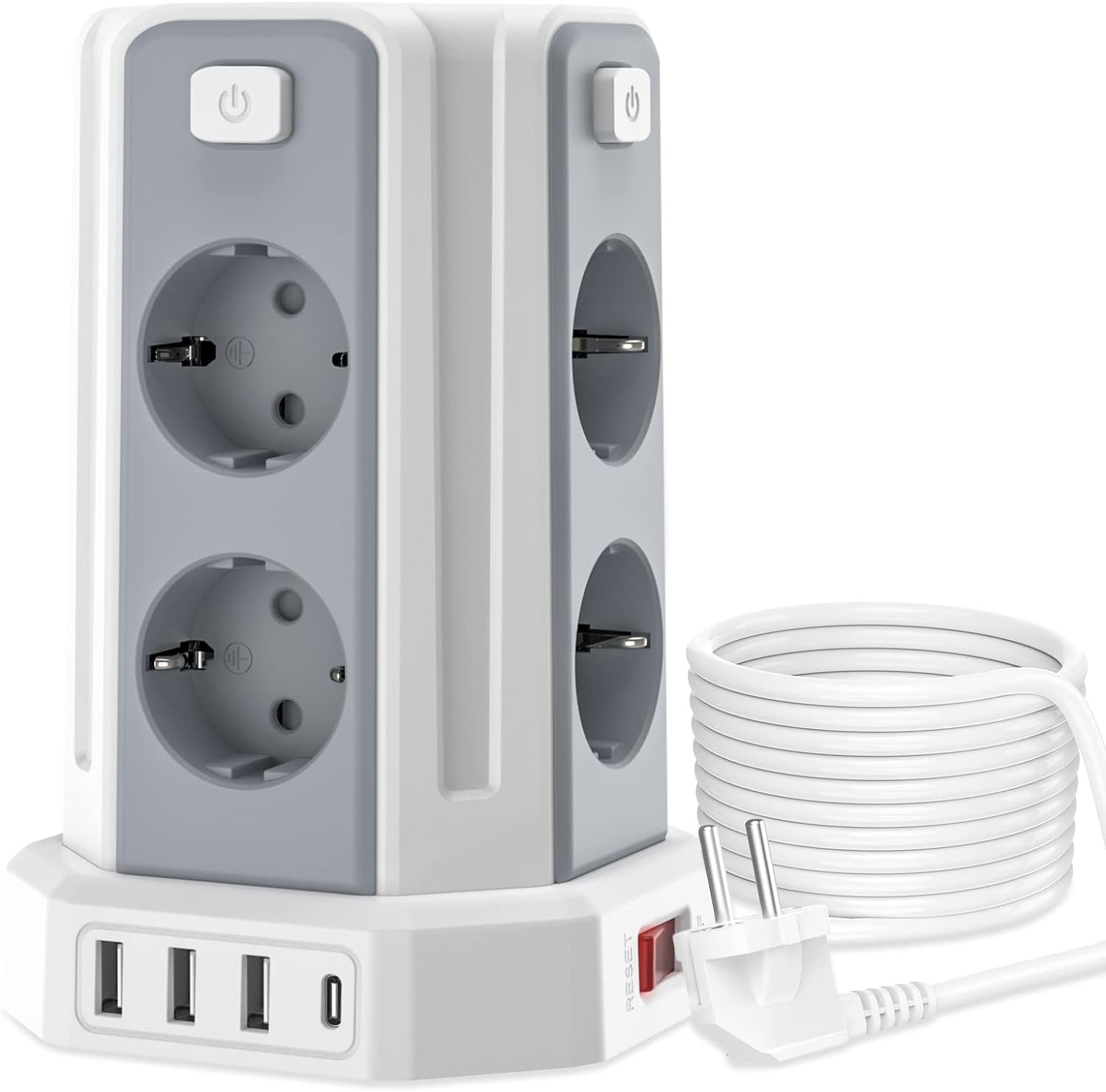 Steckdosenleiste mit 4 USB, Sameriver 8 Fach Mehrfachsteckdose Überspannungsschutz, Steckdosenleiste Steckdose mit Schalter, 2M Verlängerungskabel,Steckdosenturm Mehrfachstecker für Zuhause,Büro