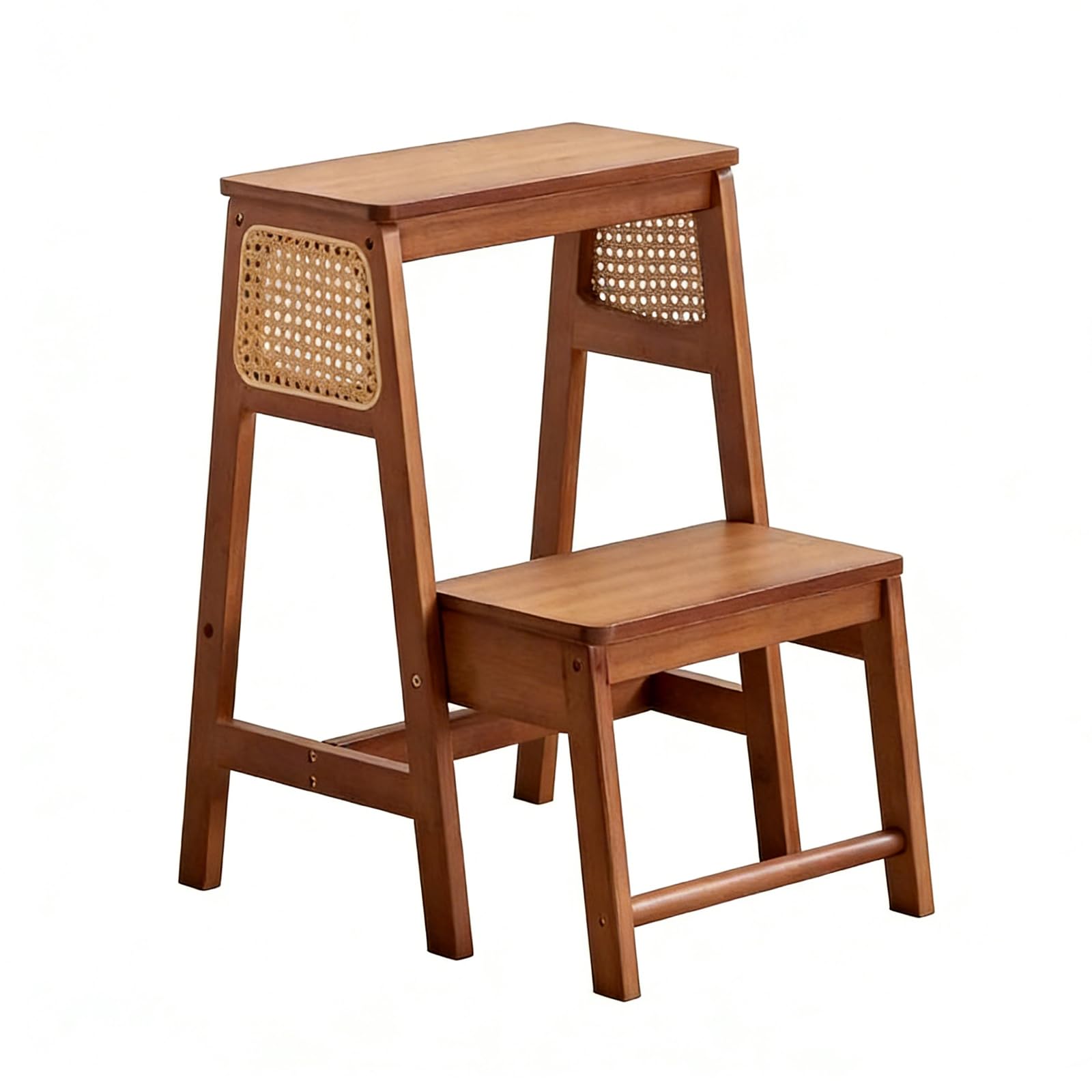 Taburete para armario multifuncional con escalera de madera y reposapiés acolchado