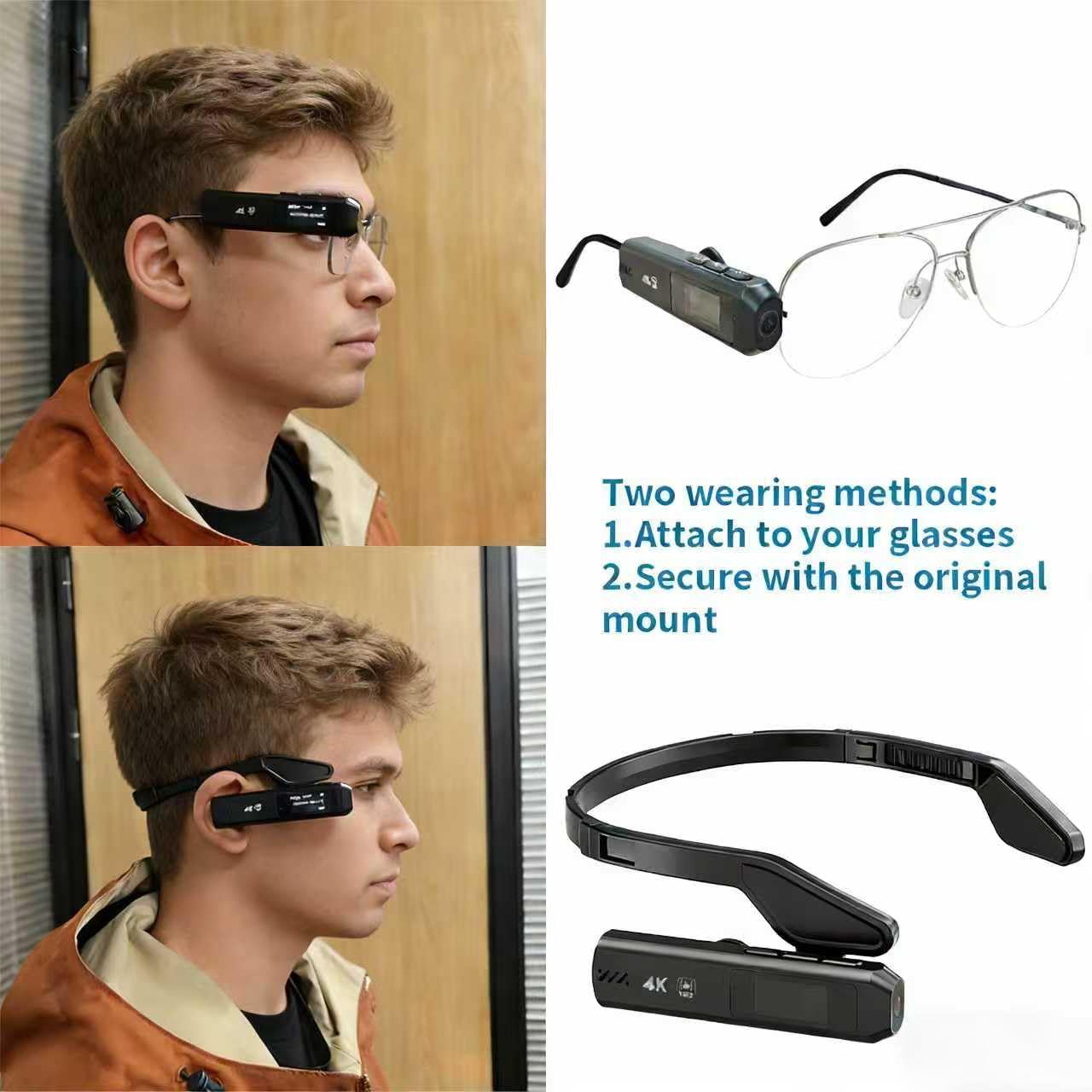 4K Wearable Camera Glasses, Ultra HD POV Video Recording with EIS, 12MP Resolution, 0.96 Inch Display, Lightweight 26.1g, First Person Perspective Camera for Running Cycling Vlogging (Black)